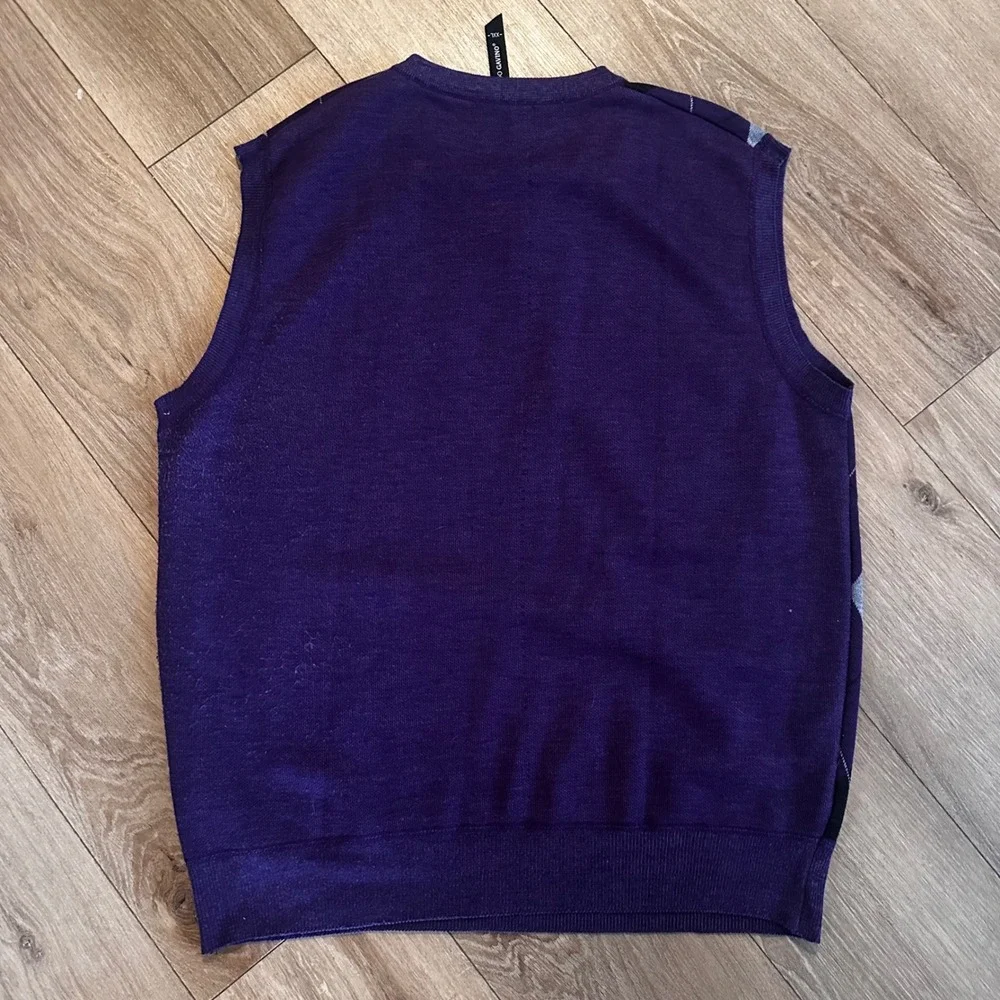 Leonardo Gavino Mens XXL Argyle Sweater Vest Purple Black Grey V-Neck Knit